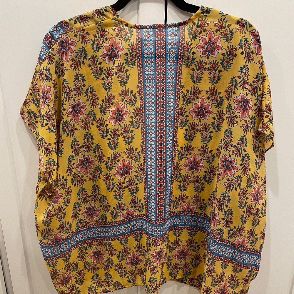 Yellow Floral Short Kimono